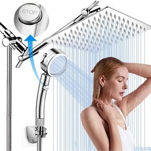 12 Inch Shower Head with Extension Arm  Rain Shower head with Handheld Spray